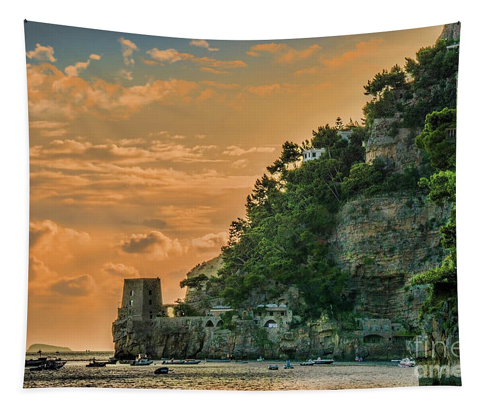 Sunset Tapestry featuring the photograph Amalfi sunset by Maria Rabinky
