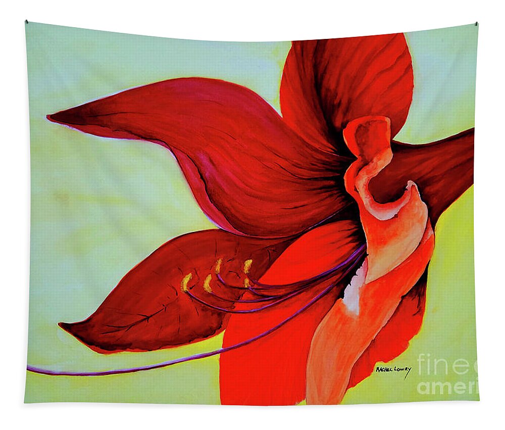 Amaryllis Tapestry featuring the painting Amaryllis Blossom by Rachel Lowry