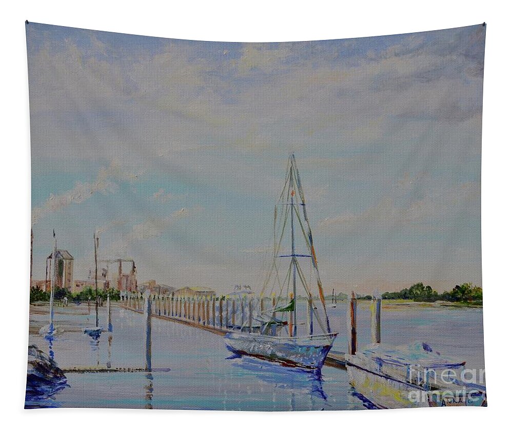 Smoke Tapestry featuring the painting Amelia Island Port by AnnaJo Vahle