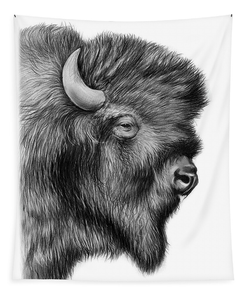 Bison Tapestry featuring the drawing American Bison by Greg Joens