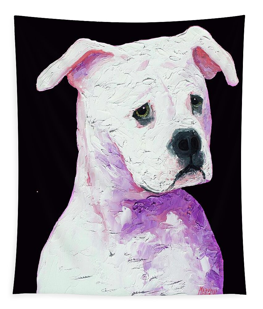 American Bulldog Tapestry featuring the painting American Bully by Jan Matson