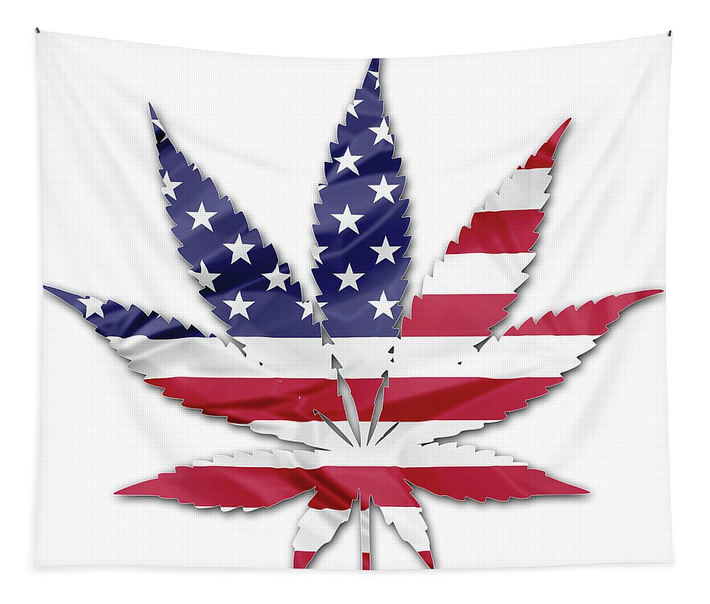Usa Tapestry featuring the photograph American cannabis leaf by Benny Marty