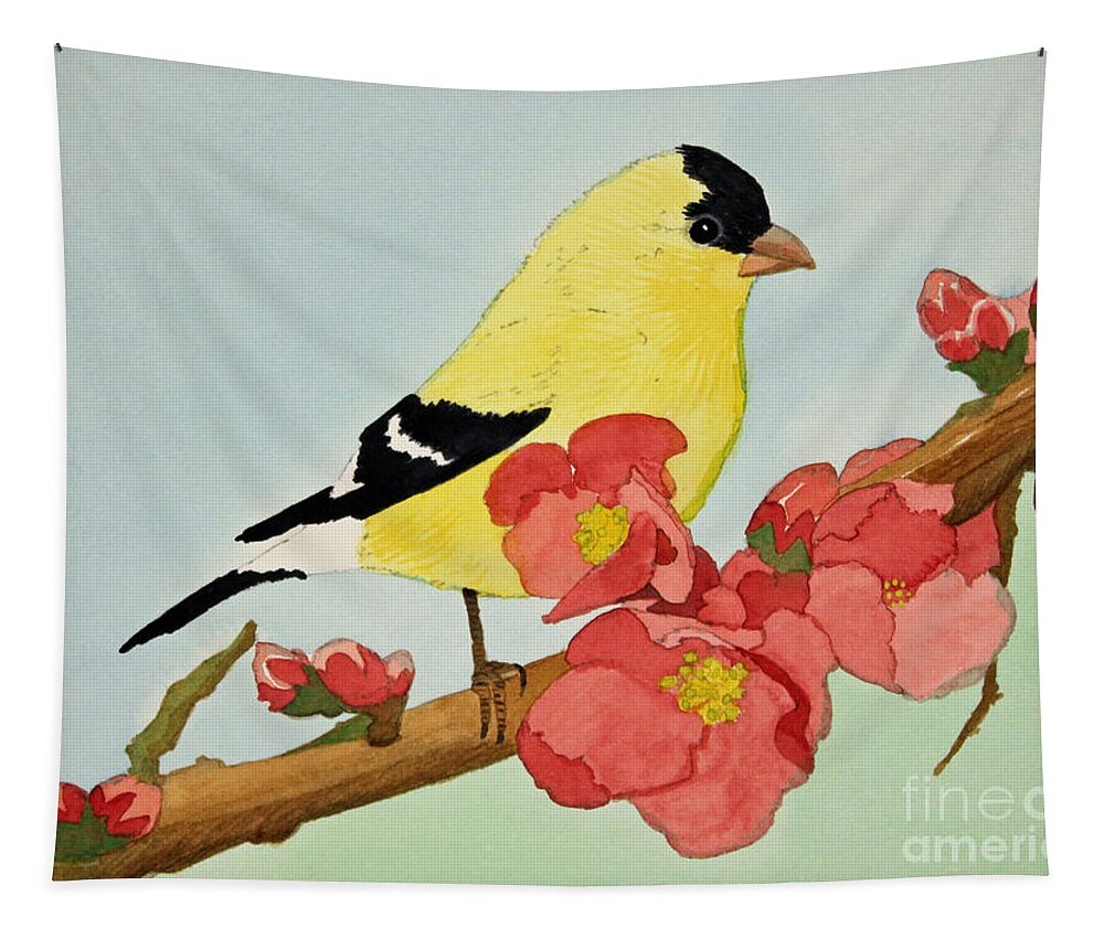 Bird Tapestry featuring the painting American Goldfinch by Norma Appleton