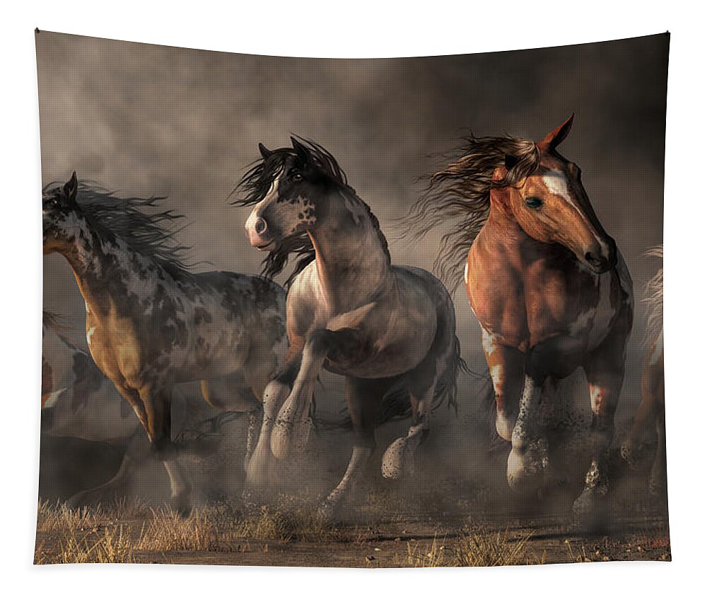 Paint Horse Tapestry featuring the digital art American Paint Horses by Daniel Eskridge