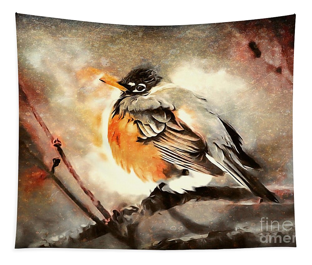American Robin Tapestry featuring the painting American Robin by Tina LeCour
