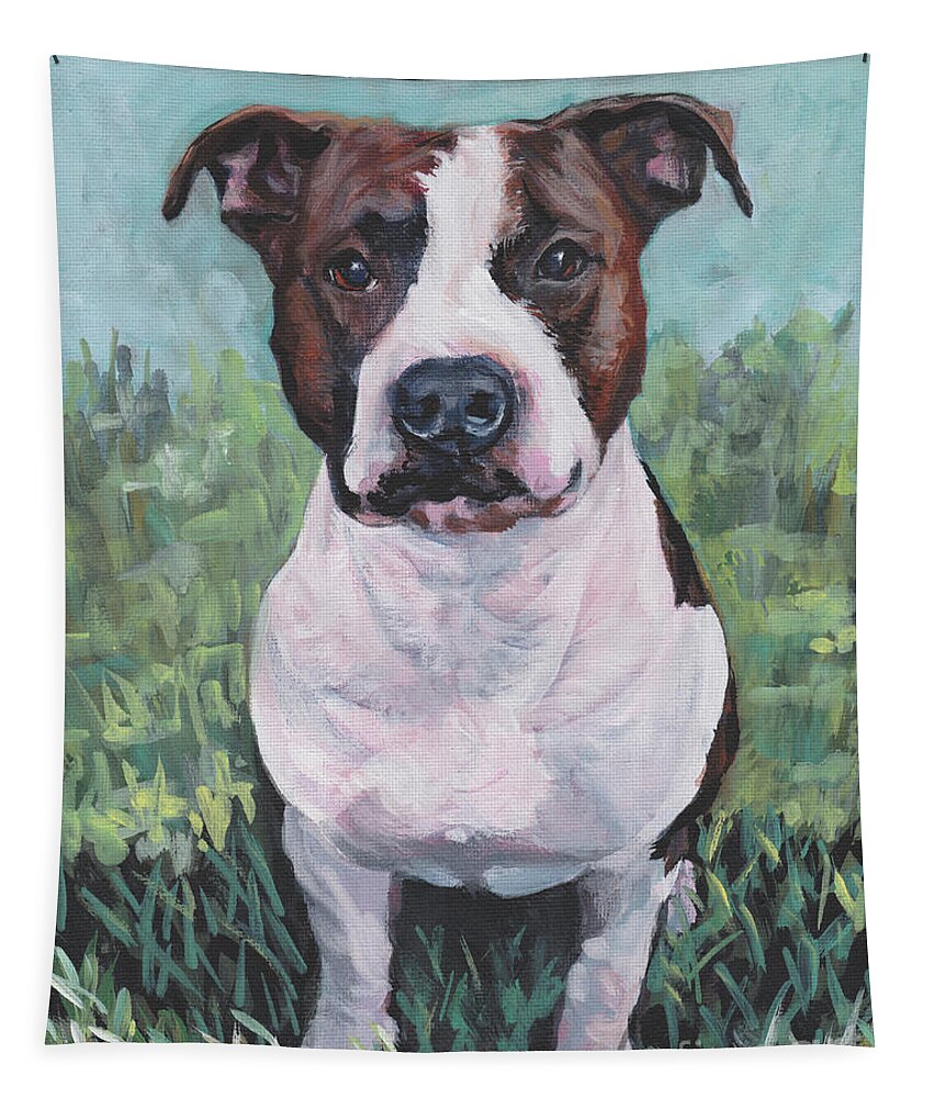 Amstaff Tapestry featuring the painting American Staffordshire Terrier by Lee Ann Shepard