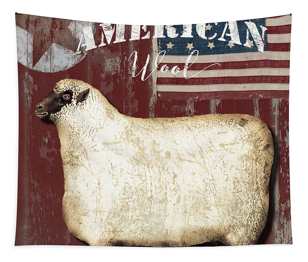 Sheep Tapestry featuring the painting American Wool by Mindy Sommers