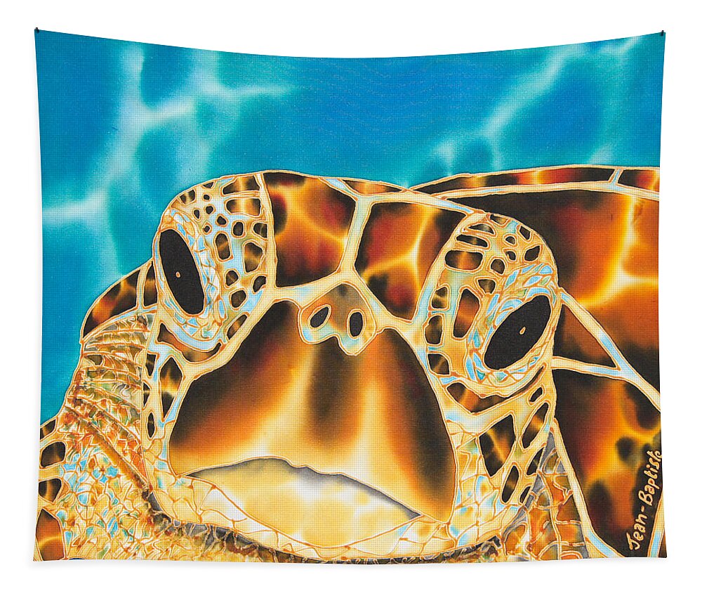 Sea Turtle Tapestry featuring the painting Amitie Sea Turtle by Daniel Jean-Baptiste
