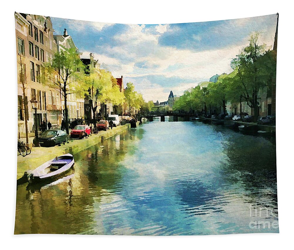 Waterway Tapestry featuring the digital art Amsterdam Waterways by Judy Palkimas