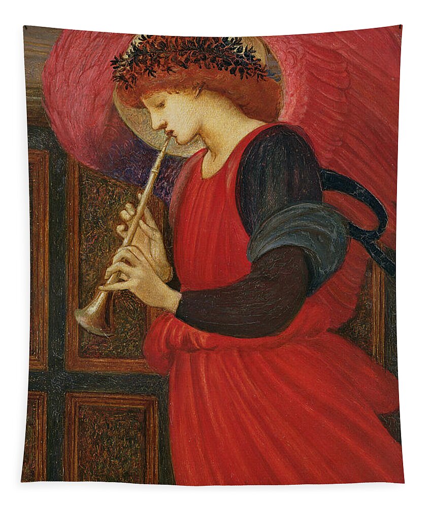 An Angel Playing A Flageolet Tapestry featuring the painting An Angel Playing a Flageolet by Sir Edward Burne-Jones