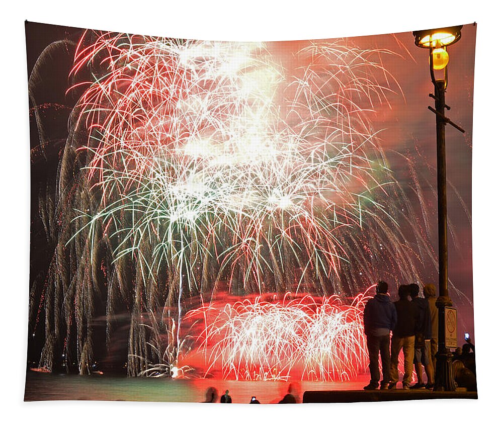 Revere Tapestry featuring the photograph An impressive display Revere Beach Fireworks 2015 by Toby McGuire