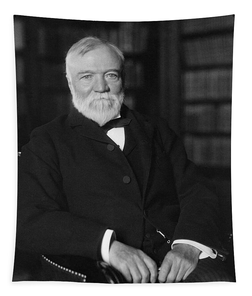 Andrew Carnegie Tapestry featuring the photograph Andrew Carnegie Seated In A Library by War Is Hell Store