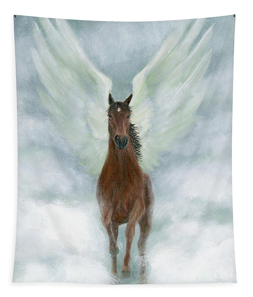 Amy Reges Tapestry featuring the painting Angel Horse Running Free Across the Heavens by Amy Reges