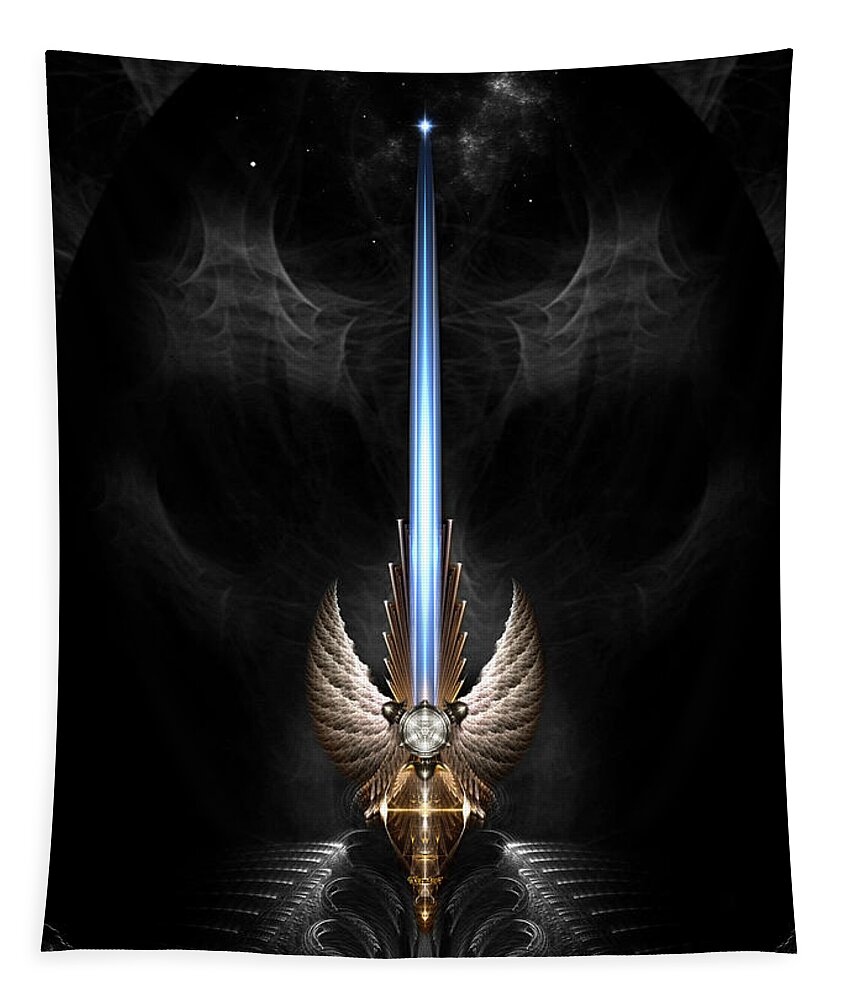 Sword Tapestry featuring the digital art Angel Wing Sword Of Arkledious DGS Fractal Art by Rolando Burbon