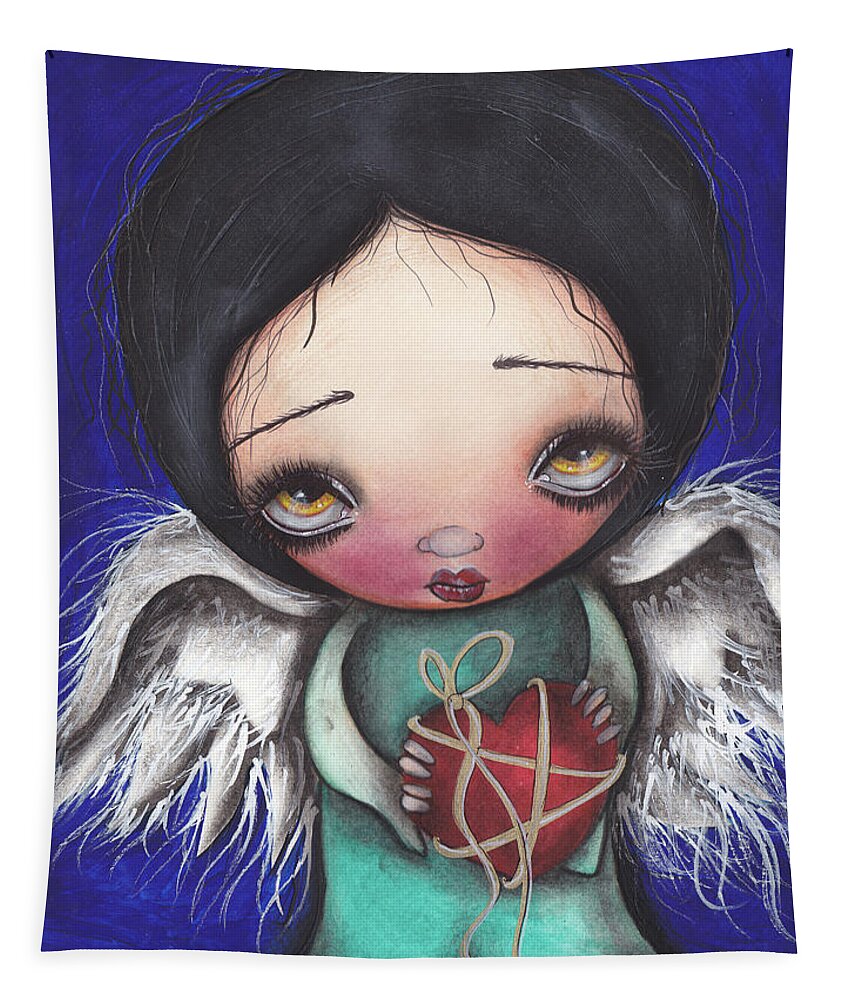 Angel Tapestry featuring the painting Angel with Heart by Abril Andrade