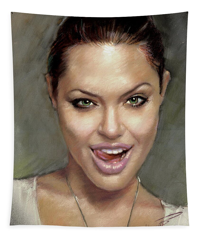 Angelina Jolie Tapestry featuring the pastel Angelina Jolie by Ylli Haruni