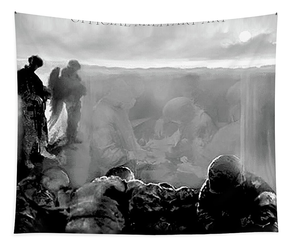 Military Art Tapestry featuring the painting Angels and Brothers Black and White by Todd Krasovetz