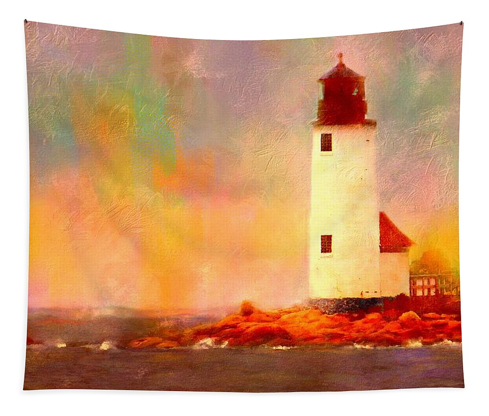 Lighthouse Tapestry featuring the painting Annisquam Rainbow by Sand And Chi