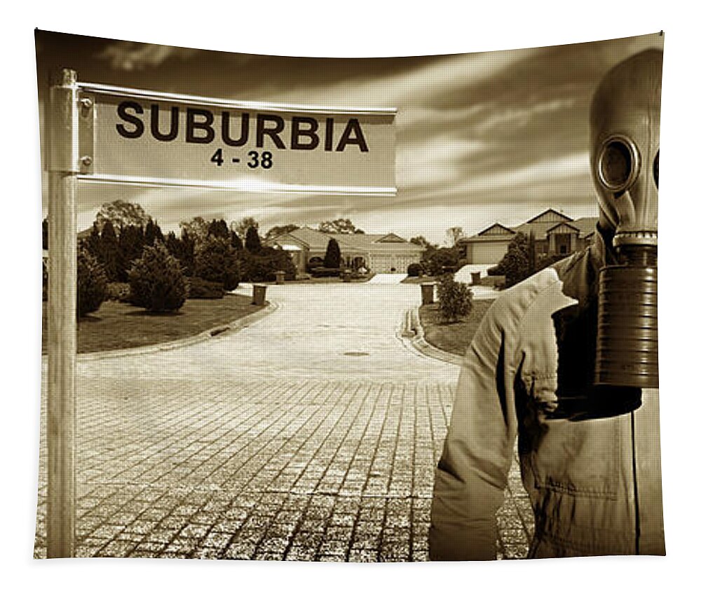 Gasmask Tapestry featuring the photograph Another Day In Suburbia by Jorgo Photography