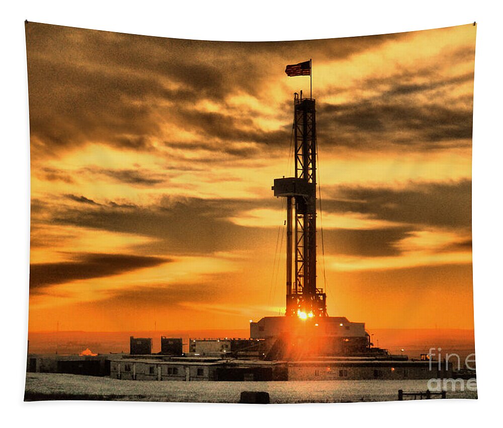 Sun Set Tapestry featuring the photograph Another day of drilling for American oil by Jeff Swan