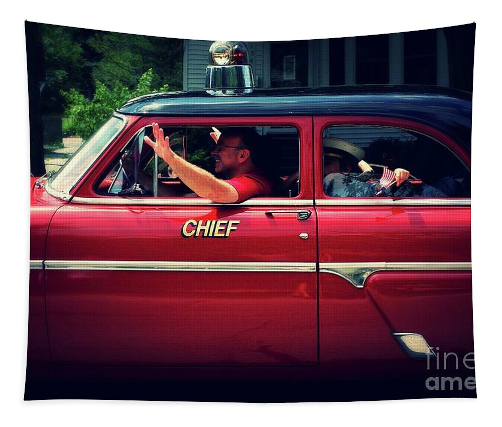 Color Tapestry featuring the photograph Antique Fire Chief Car by Frank J Casella