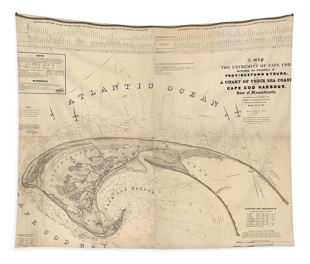Antique Cape Cod Map Tapestry featuring the drawing Antique Maps - Old Cartographic maps - Antique Map of Cape Cod, Massachusetts, 1836 by Studio Grafiikka