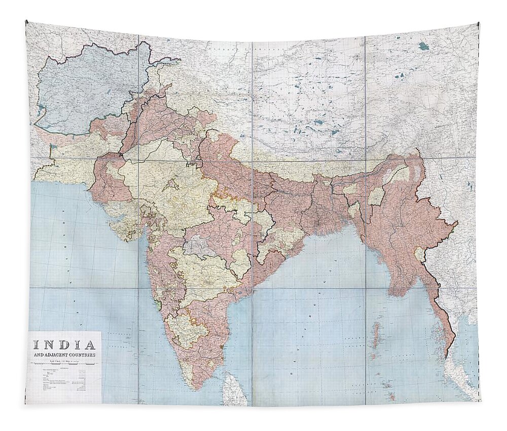 Antique Map Of India And Adjacent Countries Tapestry featuring the drawing Antique Maps - Old Cartographic maps - Antique Map of India and Adjacent Countries, 1915 by Studio Grafiikka