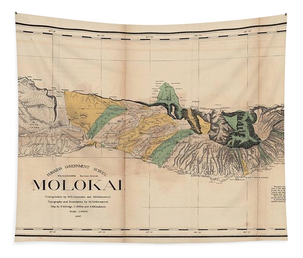 Antique Map Of Molokai Tapestry featuring the drawing Antique Maps - Old Cartographic maps - Antique Map of Molokai, Hawaiian Island, 1897 by Studio Grafiikka
