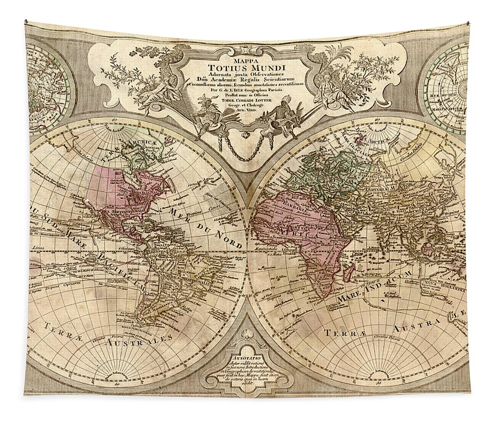 Antique Map Of The World Tapestry featuring the drawing Antique Maps - Old Cartographic maps - Antique Map of the World, Globe - Mappa Mundi by Studio Grafiikka