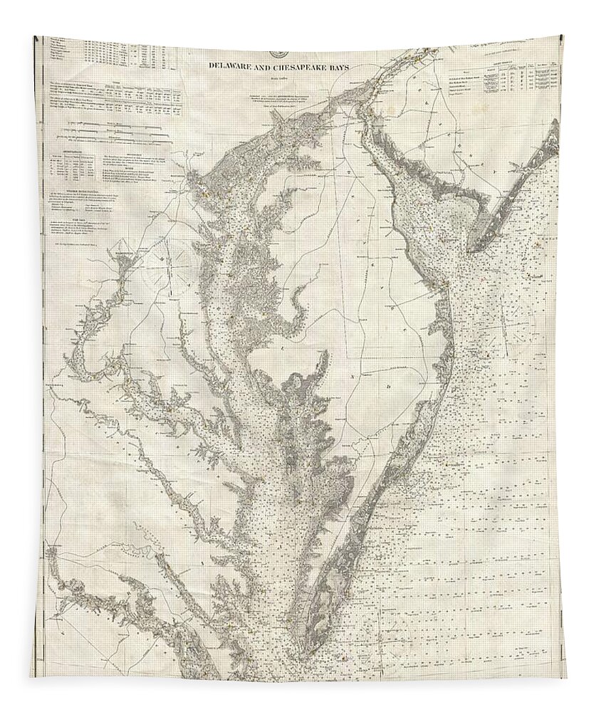 Antique Survey Map Of Delaware And Chesapeake Bays Tapestry featuring the drawing Antique Maps - Old Cartographic maps - Antique Survey Map of the Delaware and Chesapeake bays, 1893 by Studio Grafiikka