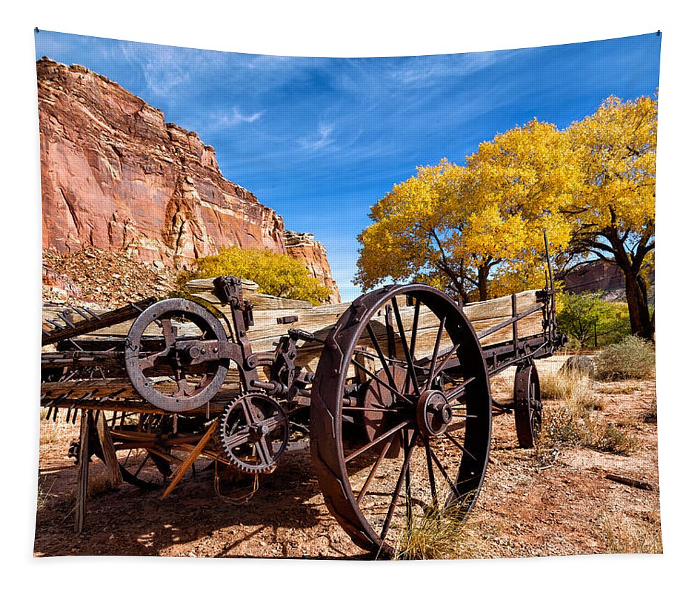 Antique Tapestry featuring the photograph Antique Wagon in the Desert by Kathleen Bishop