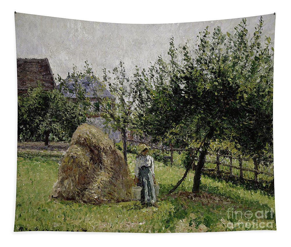 Camille Pissarro Tapestry featuring the painting Apple Trees in Eragny, Sunny Morning, 1903 by Camille Pissarro
