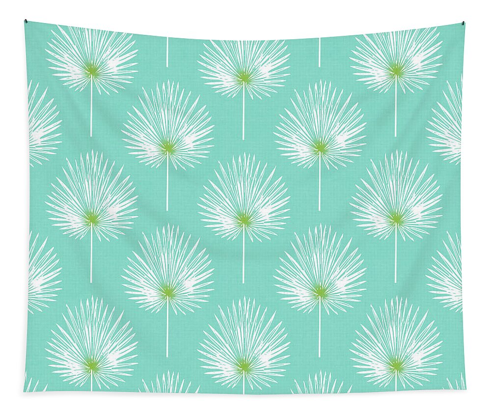 Tropical Tapestry featuring the mixed media Aqua and White Palm Leaves- Art by Linda Woods by Linda Woods