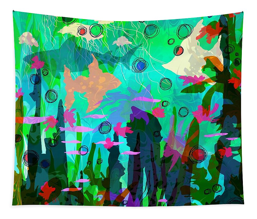Abstract Tapestry featuring the digital art Aquaphoria by William Russell Nowicki