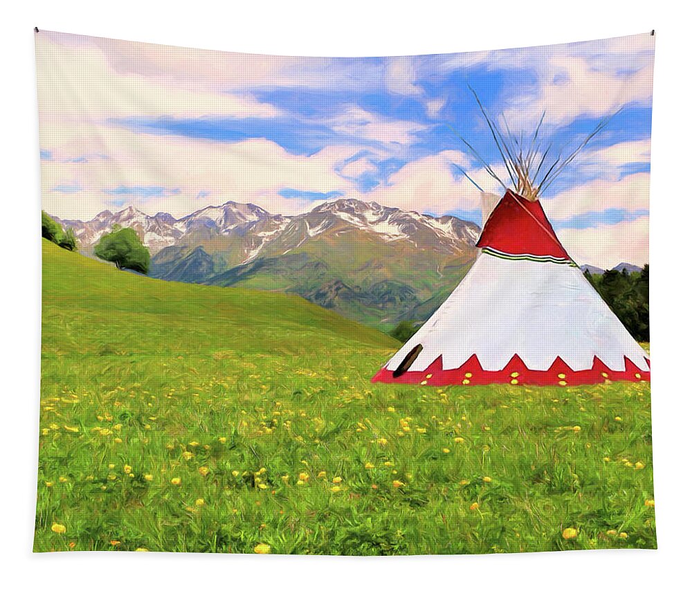 Tipi Tapestry featuring the painting Arapaho Spring by Dominic Piperata