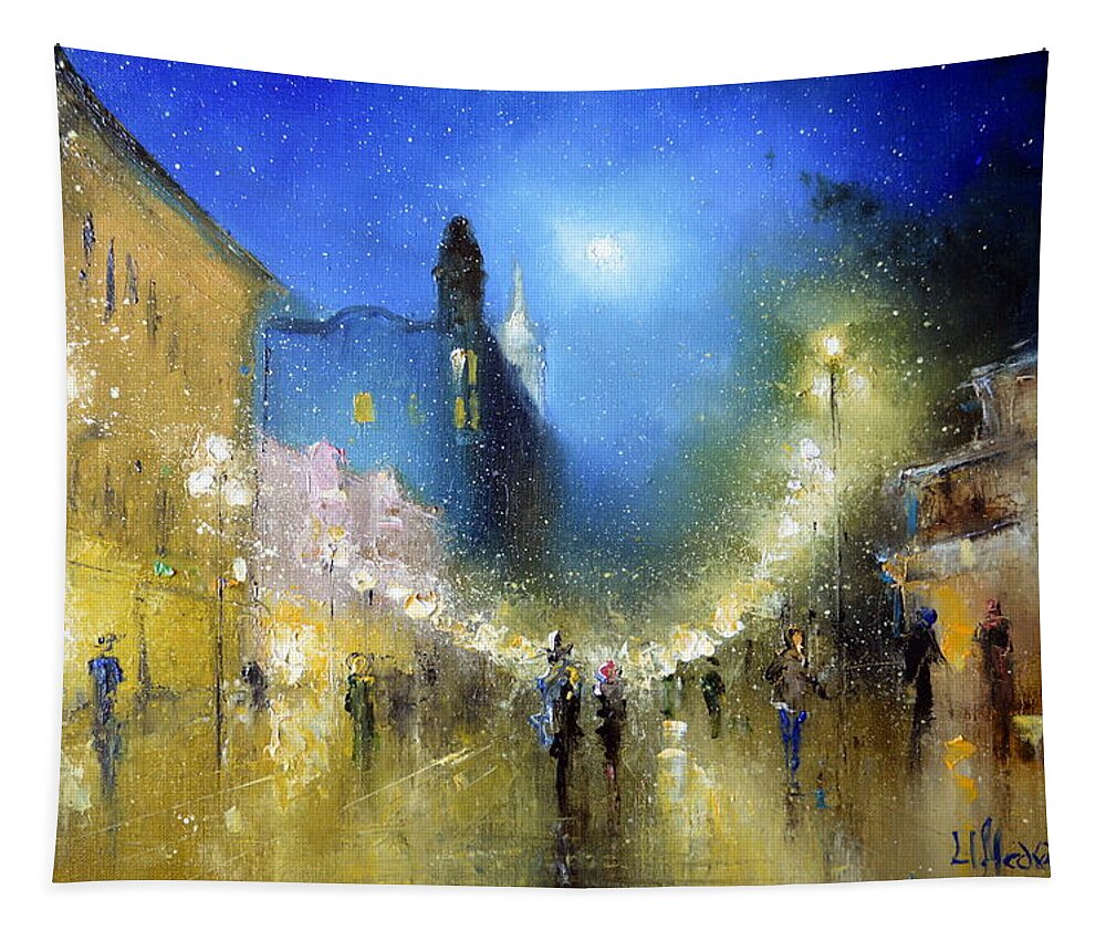 Russian Artists New Wave Tapestry featuring the painting Arbat Night Lights by Igor Medvedev