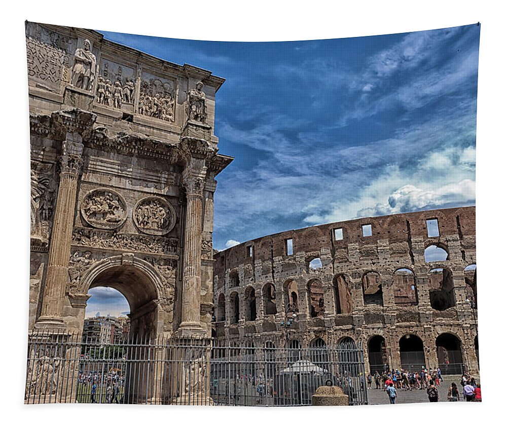 Ancient Tapestry featuring the photograph Arch of Constantine and Roman Colosseum by Travis Rogers