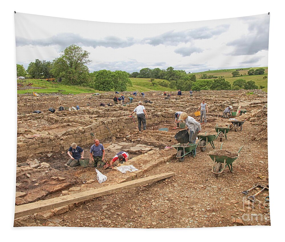 Antiquity Tapestry featuring the photograph Archaeologists at work at Roman Vindolanda by Patricia Hofmeester