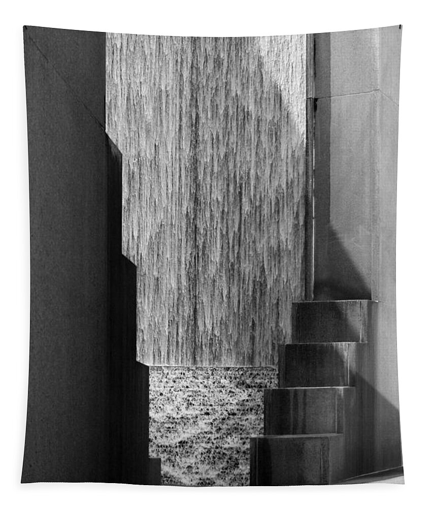 Houstonian Tapestry featuring the photograph Architectural Waterfall in Black and White by Angela Rath