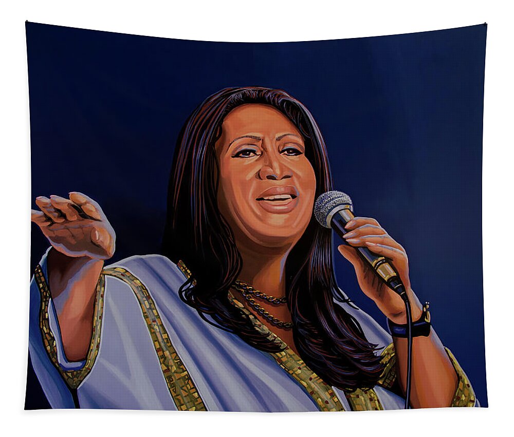 Aretha Franklin Tapestry featuring the painting Aretha Franklin Painting by Paul Meijering