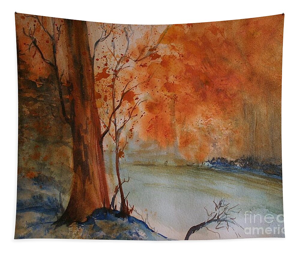 Landscape Tapestry featuring the painting Arizona Burning by Julie Lueders 