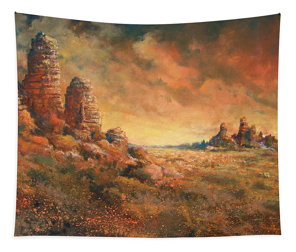 Landscape Tapestry featuring the painting Arizona Sunset by Andrew King