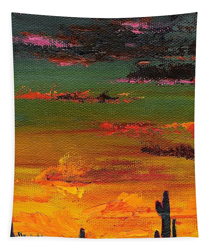 Sunset Tapestry featuring the painting Arizona Sunset by Frances Marino