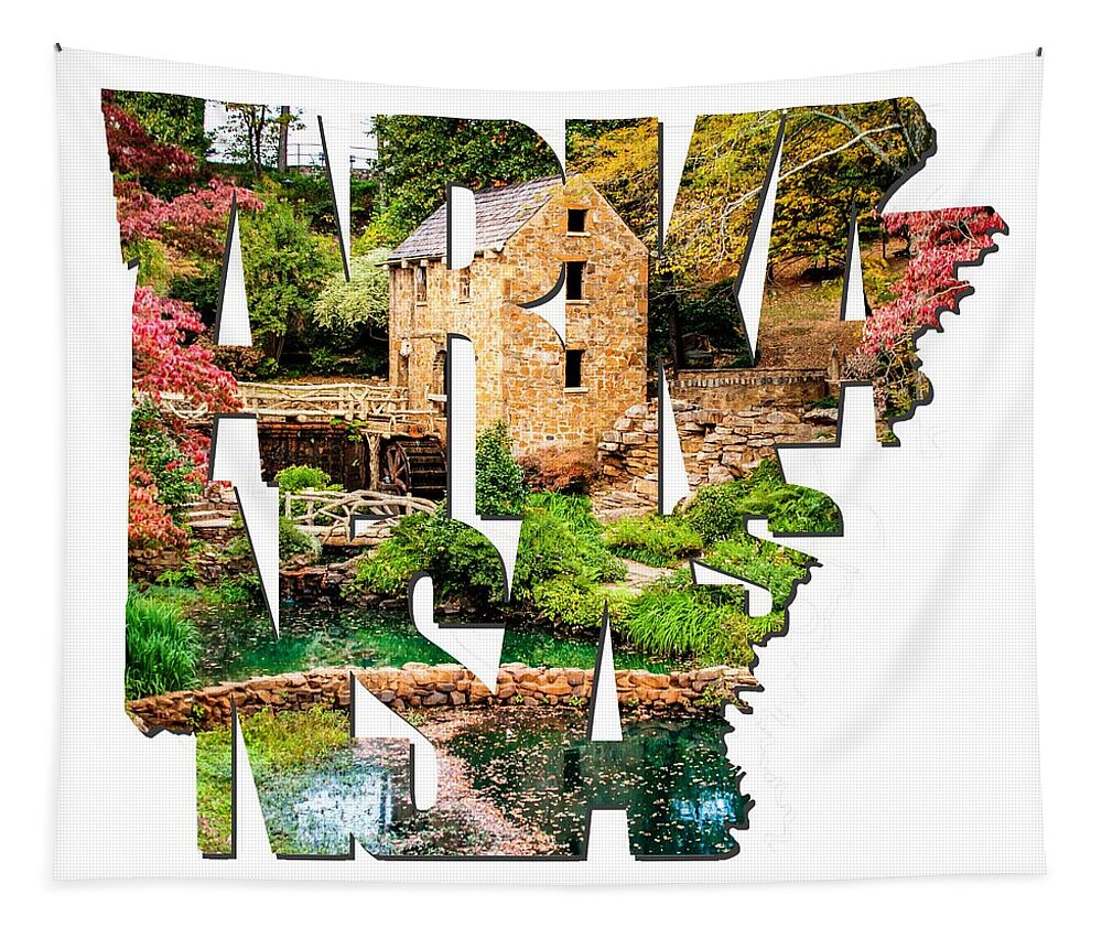 Arkansas Tapestry featuring the photograph Arkansas Typography - Afternoon At The Old Mill - Arkansas by Gregory Ballos