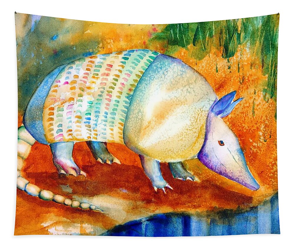 Armadillo Tapestry featuring the painting Armadillo Reflections by Carlin Blahnik CarlinArtWatercolor