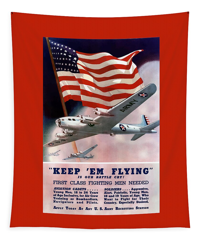 Army Tapestry featuring the painting Army Air Corps Recruiting Poster by War Is Hell Store
