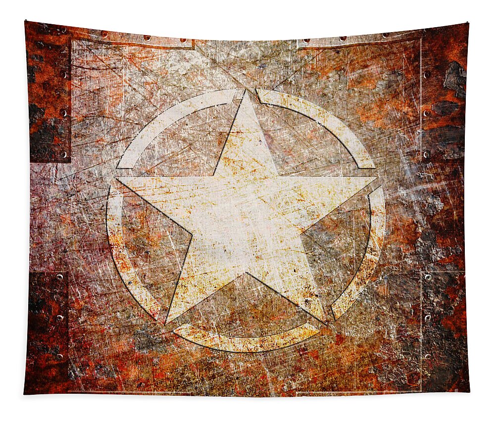 Army Tapestry featuring the digital art Army Star on Rust by Fred Ber