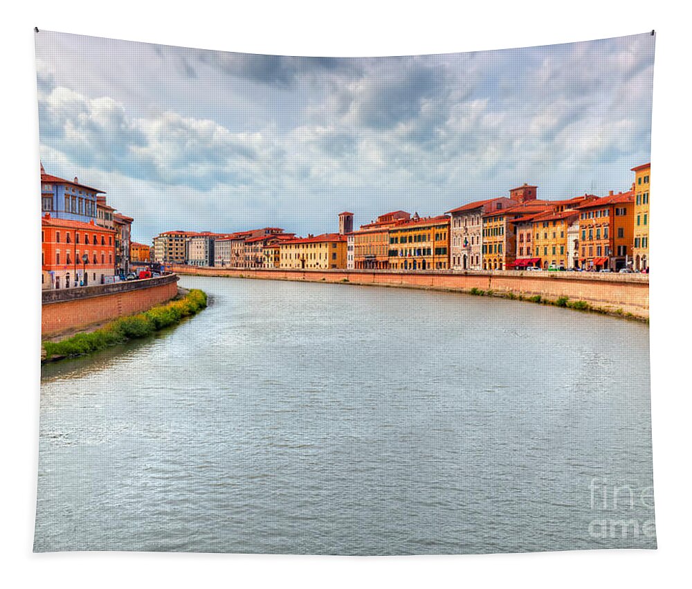 Pisa Tapestry featuring the photograph Arno river in Pisa, Tuscany, Italy by Michal Bednarek