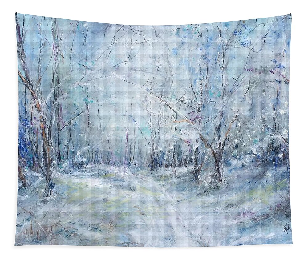 Winter Tapestry featuring the painting Around the Bend by Robin Miller-Bookhout