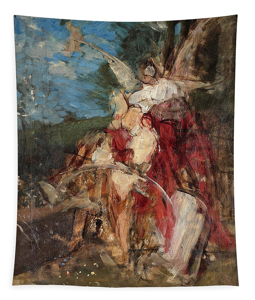 Nikolaos Gyzis Tapestry featuring the painting Art and its Spirits by Nikolaos Gyzis